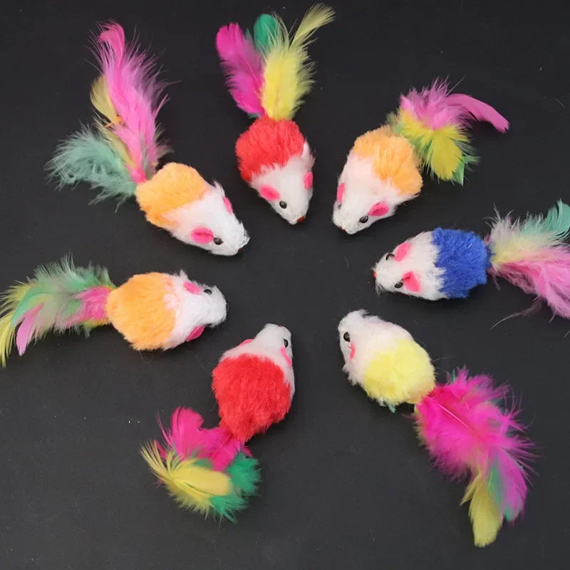 Multicolor Furry Mouse Cat Toys Cute Gravel Sound Toy Faux Mice Cat Scratching Interactive Toys Kitten Puppy Pet Supplies