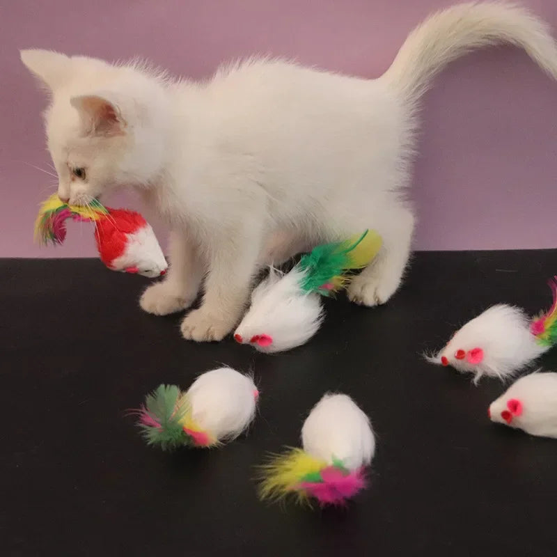 Multicolor Furry Mouse Cat Toys Cute Gravel Sound Toy Faux Mice Cat Scratching Interactive Toys Kitten Puppy Pet Supplies